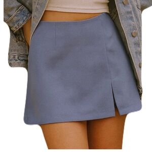 WRAPPER JUST FOR WRAPS Vtg Y2K USA Made Slate Blue Mini Skirt Sz 3/4 Chic Femme